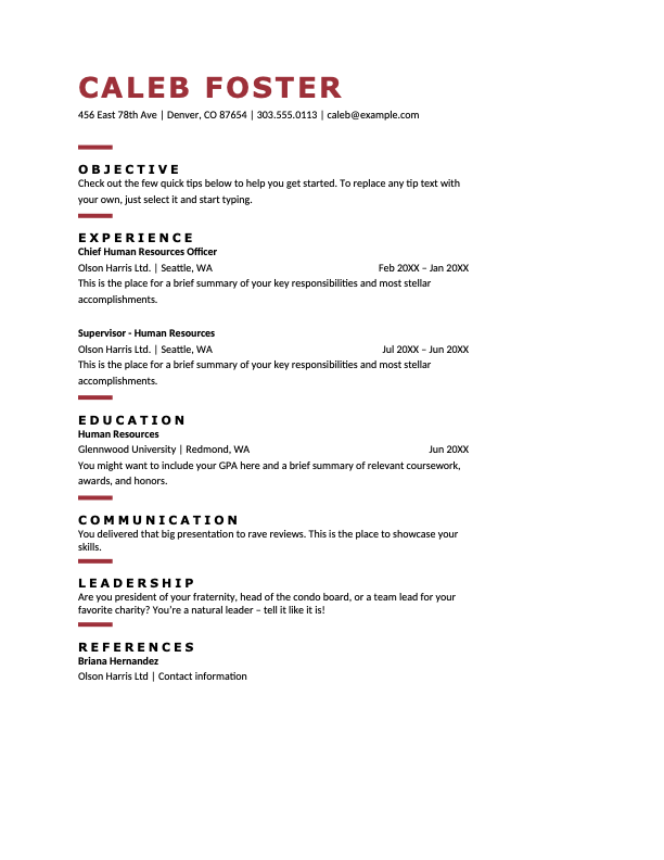 ATS bold HR resume